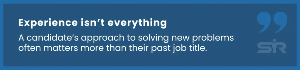 IT hiring insight comparing job experience with problem-solving abilities for assessing top candidates.