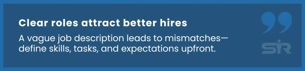 A hiring tip emphasizing that well-defined job descriptions help attract and retain the right IT professionals.