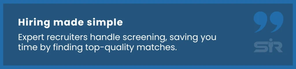 A callout explaining how expert recruiters simplify the IT hiring process by handling screening, matching, and placement for businesses.