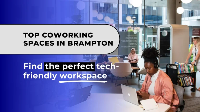 A modern coworking space in Brampton with tech professionals collaborating in a productive environment.