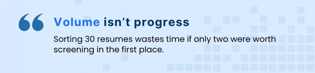 Quote card illustrating how bulk résumé pipelines often reflect tech hiring errors, not progress.