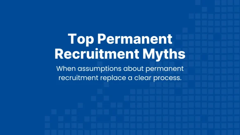 Hero banner highlighting permanent recruitment myths, showing how false assumptions can block clear hiring processes.