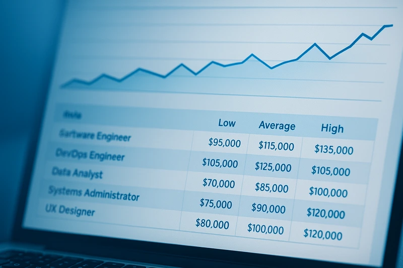 Close-up of salary range data and charts from STACK IT’s Canadian Tech Salary Guide.