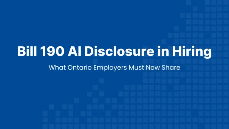 Hero banner for an article explaining Ontario’s Bill 190 AI disclosure rules and what employers must share in public job postings.