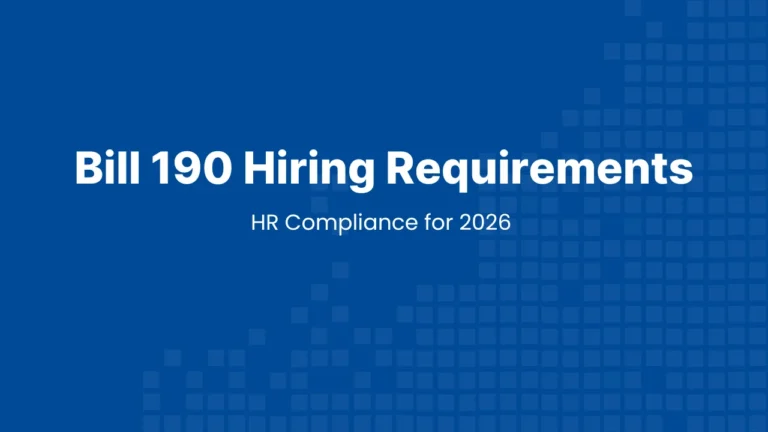 Hero image for a guide outlining Ontario’s Bill 190 hiring requirements, including salary ranges, AI disclosure, and 2026 compliance steps.