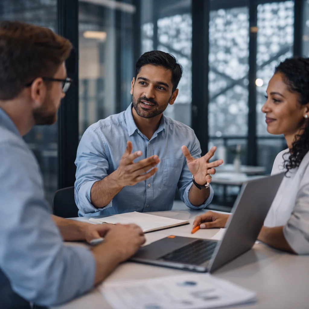 Candidate explaining technical concepts clearly during a team discussion as part of Vaughan IT recruitment screening process
