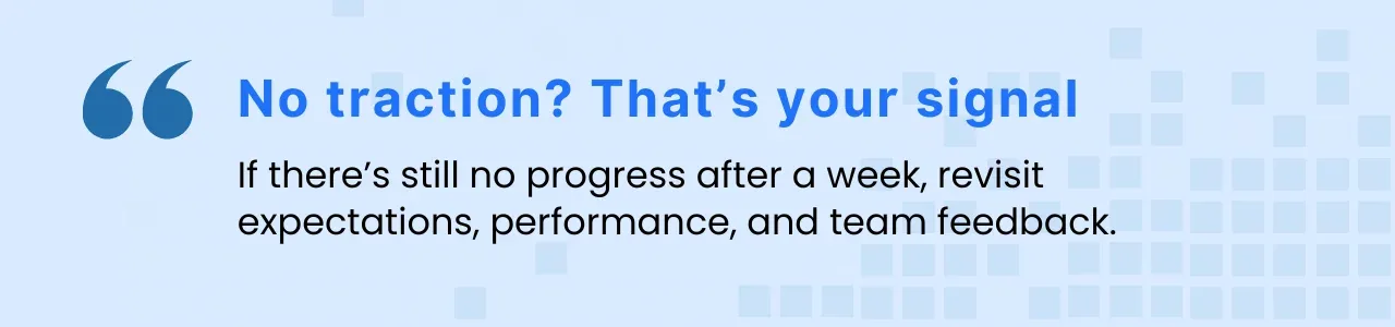 Callout image advising teams to revisit intake or screening if contractor progress is delayed; a sign of gaps in fast but vetted IT contractors hiring.