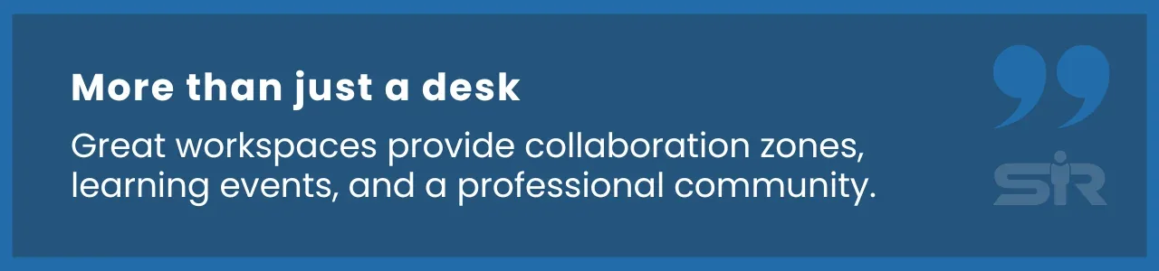 The benefits of a strong coworking community, including collaboration, learning events, and networking.