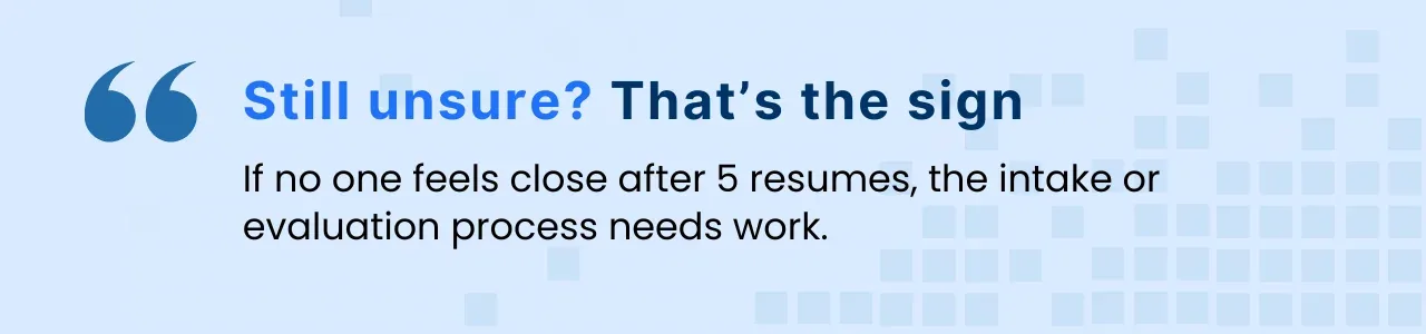 Visual quote highlighting one of the most common tech hiring errors: continuing without team alignment or a clear intake process.