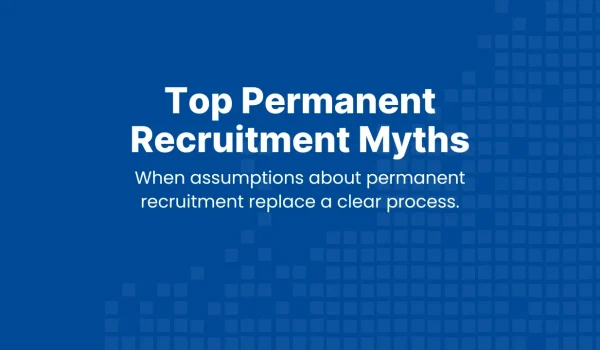 Hero banner highlighting permanent recruitment myths, showing how false assumptions can block clear hiring processes.