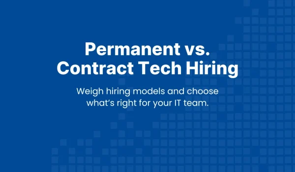 Professional hero banner showing “permanent vs contract tech recruiting” as a clear comparison of IT hiring models for Canadian teams.